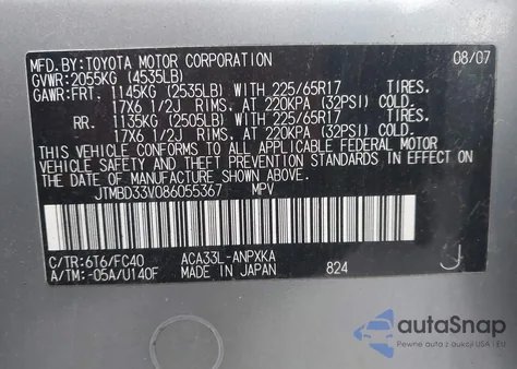 2008 Toyota Rav4 z USA, uszkodzony, nr VIN JTMBD33V086055367